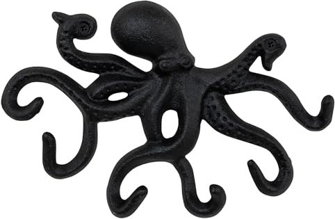 Woodside 6 Hook Cast Iron Wall Mounted Octopus Coat Hanging Hooks, Hanger Rack for Jackets, Hats, Keys