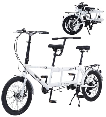 BIXUYOU Klappbares Tandemfahrrad, 20-Zoll-City-Tandem-Faltrad, verstellbares Tandem-Beach-Cruiser-Fahrrad, Faltrad mit 3 Sitzen für Erwachsene, 7 Geschwindigkeiten