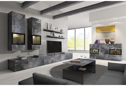 Ensemble Meubles de Salon Ramos – Gris Effet Ardoise – Composition Murale Design sans LED