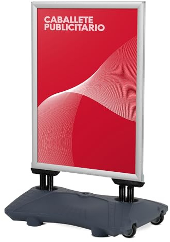 CASHDISPLAY Présentoir publicitaire extérieur avec base rechargeable et roues | Support pour affiche avec cadre d'ouverture click | Idéal pour la publicité dans les rues et les commerces | A0 | Gris