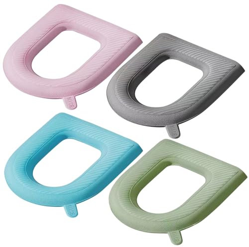 BEAHING Toilet Seat Cushion, Toilet Seat Cover 4Pcs U-shaped Universal Waterproof Toilet Seat Cushion with Lifting Handle EVA Soft Thickened 15.4x16.9in Toilet Seat Pad