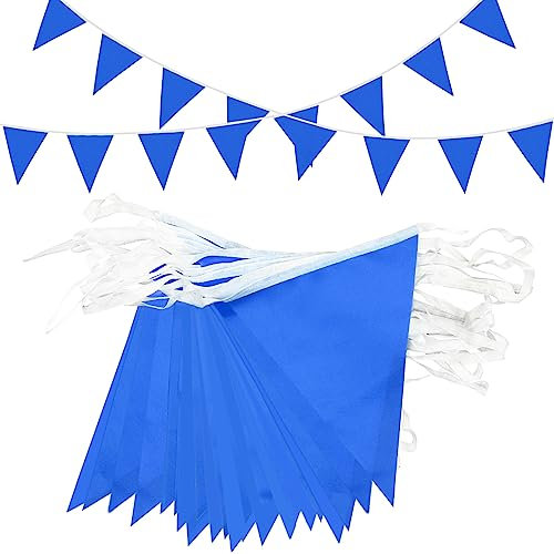 Topeedy Blaue Wimpelkette, 40 m, 80 Stück, blau, für den Außenbereich, wasserdicht, dreieckige Flaggen, Zubehör für Geburtstagsparty, Babyparty, Hochzeit, Festival, Dekoration