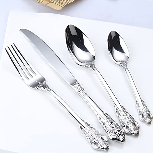 Ensemble d'argenterie de luxe 32 pièces, ensemble de couverts en argenterie, service de couverts en acier inoxydable pour 8 personnes, cuillères, fourchettes, couteaux, ustensiles, ensembles de vaiss