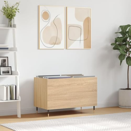 prissent Étagère porte-disque multicouche porte disque vinyle meuble basse CD meuble TV bibliothèque étroite bois chêne Sonoma 74,5 x 38 x 48 cm bois