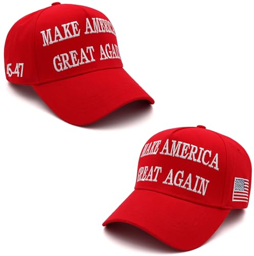 MAGA Hat Donald Trump Hat Red Black Dark Maga Hat 2024 Trump Merchandise 45-47 mit Slogan der US-Flagge, Set mit 2 Hüten Make America Great Again Rot, Einheitsgr��e