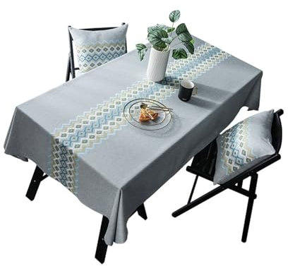 AMDXD Tischtücher, Stickerei Tischwäsche Baumwolle Leinen, Geburtstag Tischdecke Wasserabweisend für Küche, Esstisch, Couchtisch, Parteien, Abendessen, 100x160CM, Grau