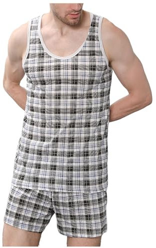 Beokeuioe Pyjamas 2-Piece Men's Pyjamas Cotton Colour Striped Tank Top and Short Pyjama Bottoms Set Summer Leisure Suit Sports Suit Tracksuit Baggy Casual Set Sleepwear, A Black, XXL