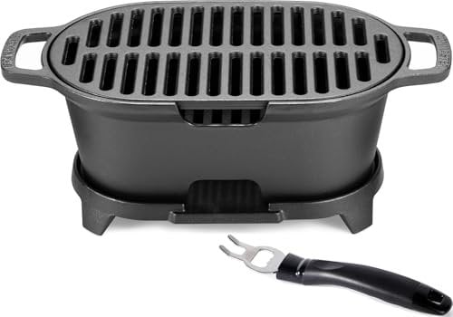 IRONMAX Mini Hibachi Grill Outdoor, tragbarer kleiner Holzkohlegrill und Tischplatte Gusseisen Bratpfanne, 100% Gusseisen, langlebig, Camping BBQ Grillrost 27,9 cm x 17 cm für 2 Personen
