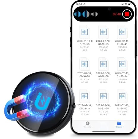 COHANA Grabadora de voz de 64 GB, grabadora de audio magnética de 3072 Kbps con cancelación de ruido AI, grabadora de voz digital de 4000 horas, USB-C, micrófono estéreo