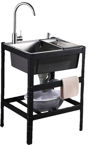 Lavello cucina in acciaio inox 55x45cm 58x43cm 60x45cm, lavandino cucina freestanding 1 vasca, with Cold and Hot Water, Stainless Steel Faucet(50 x 40 cm)