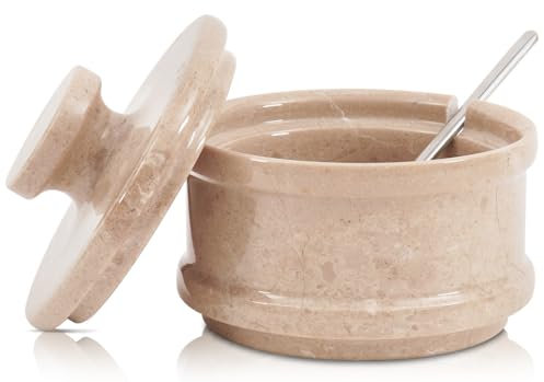 Radicaln - Handmade Verona Marble Salt Cellar with Lid and Spoon 3.5 - Kitchen Table Decor, Spice Jars and Condiment Container, Ideal Salt Bowls and Condiment Container, Ideal Salt Bowls and