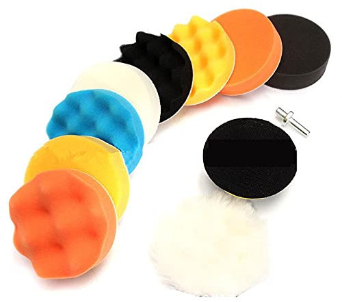 KXAOXGRC Éponge de Cire Coussin polie, Disque de Polissage de Voiture de 3 Pouces 11 pièces/Ensemble Cirage de Polissage Auto-adhésif for Adaptateur de perceuse de polisseuse de Voiture