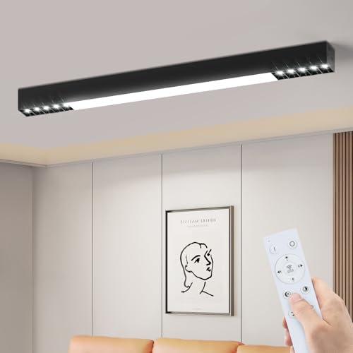 Homefire Deckenlampe LED Deckenleuchte Flur - Schwarz 80CM Flurlampe Lang Modern Design Dimmbar Küchenlampe Büro Küche Deckenstrahler mit Fernbedienung 25W Schlafzimmerlampe für Schlafzimmer