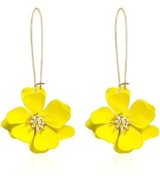 GAUEIOUR Flower Dangle Earrings, Floral Petal Drop Dangle Earrings,Fashionable Rubber Yellow Flower Pendant Earrings, Bohemian Daisy Petals Wedding Christmas Ball Jewelry