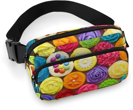 Bauchtaschen für Damen und Herren, Umhängetasche, bunte Cupcakes, kleine Crossbody-Taschen für Damen und Herren, Gürteltasche für Workout, Laufen, Reisen, mit verstellbarem Riemen