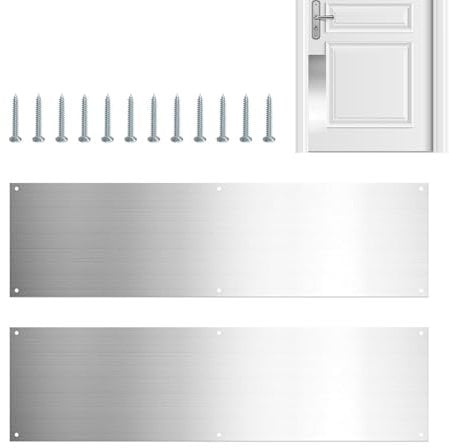 Pack of 2 Stainless Steel Kickplate Door Protectors, Step Plate for the Front Door, Door Step Plate with Screws, Aluminium Step Plate for the Bottom of the Door, Metal Step Plate, Avoid the Door From