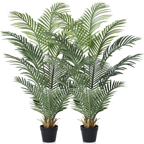 VeriNatural Artificial Plants Indoor Large Tree - 120cm UV-Resistant Tall Faux Areca Tropical Palm in Pot - Fake Plastic Plants Perfect for Outdoor Home Office Balcony Garden Decor (2Pack), VN125