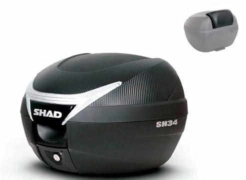 Generico Shad SH 34 Top Case Carbon Topcase 34 Liter kompatibel mit Roller Motorrad mit Universalplatte und Rückenlehne
