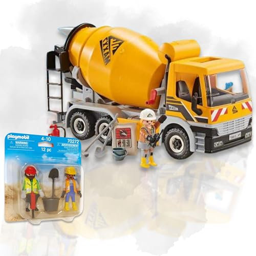 PLAYMOBIL 9887 Betonmischer City Action Baustelle ohne Motor 70272 Zwei Bauarbeiter - Perfektes Teamwork für spannende Baustellenabenteuer!