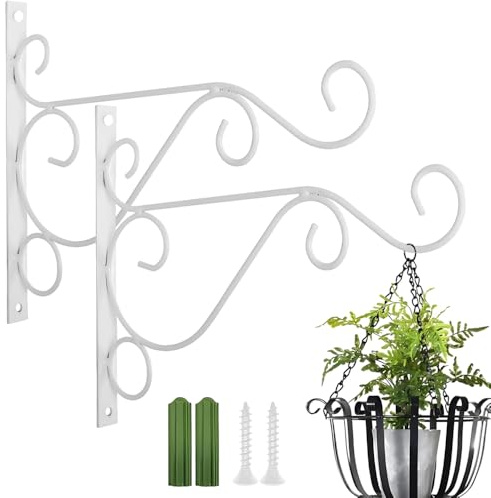 Taasmoog 2 Pack White Iron Plant Hangers - Heavy Duty Wall Hooks for Hanging Plants, Baskets, and Decor, Indoor/Outdoor Use
