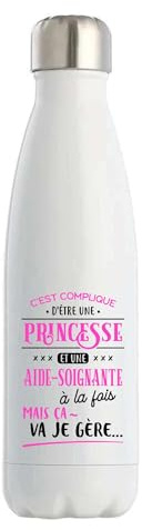 Otshirt Bouteille Isotherme Princesse et Aide-Soignante | Gourde | Idée Cadeau Petite Amie Copine Collègue Maman Noël Anniversaire Fête des Mères