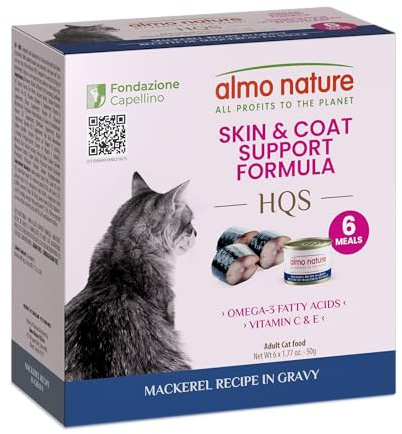 almo nature Supportive Formulas Cat Skin & Coat Support Formula HQS Flaked Mackerel in Gravy Wet Cat Food, 1.77-oz can, case of 6