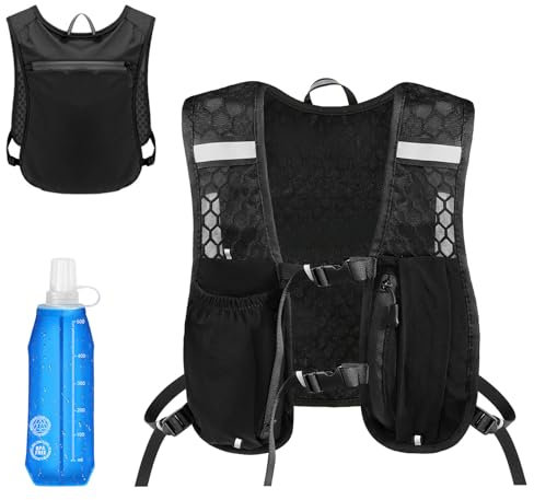 Gilet da corsa con bottiglia d'acqua da 500 ml, gilet per bere riflettente, zaino da corsa, zaino riflettente, maratona, running, gilet regolabile per corse e ciclismo