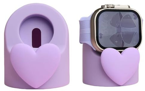 LUVI Watch Charger Stand Cute for Woman Girls for Apple Watch Holder Silicone Soft Charging Dock Desk Accessories Purple Heart