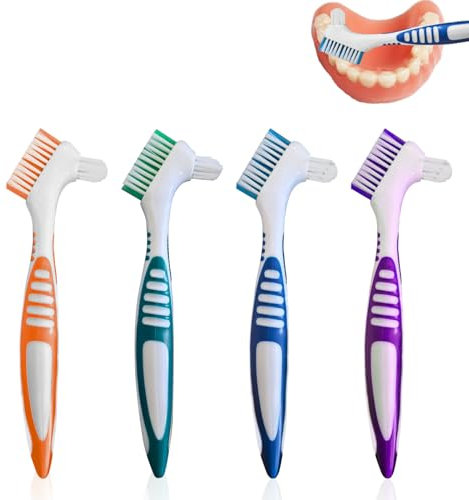 keyxer Lot de 4 Brosse Prothese Dentaire Double Face & Brosse Dentaire Gicleur | Design Ergonomique Ultra-Doux | Nettoyage Efficace des Prothèses/Dents Artificielles | Portable & Compact