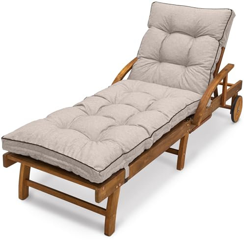 Spatium Coussin de Chaise Longue, Coussin Bain de Soleil, Coussin Transat, 100% Déhoussable, Imperméable, Résistant aux UV, 11 Coloris (200x60cm, Beige)