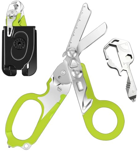 Awaiymi 6 in 1 Multifunktions-Klappbare Traumaschere mit Schere, Zange & 24 in 1 Multifunktions-Schlüssel, Notfall-Schere mit Gurtschneider & Glasbrecher, Rettungsschere für Outdoor-Camping (Grün)