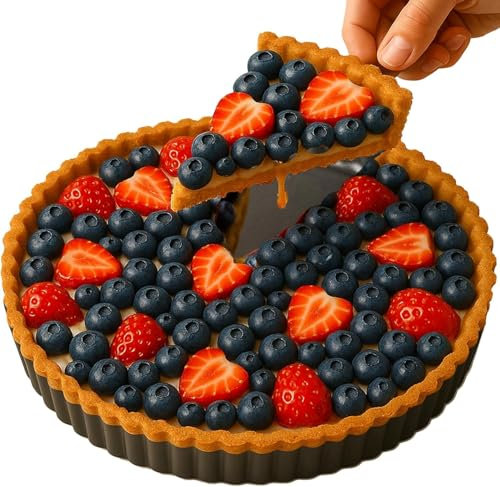 Yamteck Tarteform 28cm mit Hebeboden, Tortenheber. Quicheform Antihaftbeschichtung Kohlenstoffstahl für Quiche Tarte Pie Stahl, Pie Form für Obstkuchen Weihnachtsgebäck Familienessen, Festival