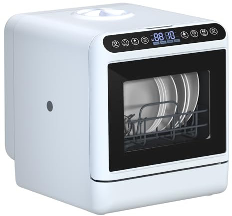 Table Top Portable Mini Countertop Dishwasher, 5L Water Tank, 5 Place Settings, 2-Tier Rack, 3 Spray Arm, Air Dry Function, Smart Mini Dishwasher, with Touch Control, LED Display