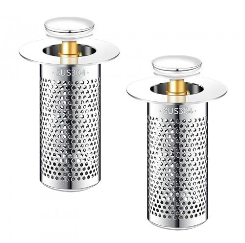 2Pcs Stainless Steel Kitchen Sink Strainer Plug Shower Drain Hair Catcher, Long-Styled Pop Up Sink Drain Filter, Bathtub Sink Drain Strainer, Removable Bathroom Sink Stopper, for Bathroom Kitchen