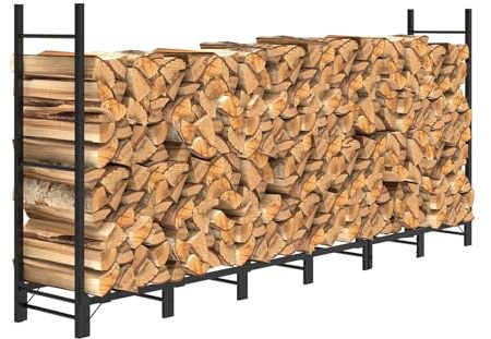 C-Hopetree 244×35×115 cm Outdoor Indoor Firewood Rack, Adjustable Metal Log Holder for Fireplace, Heavy Duty Wood Pile Storage Organizer Stacker Stand, Black