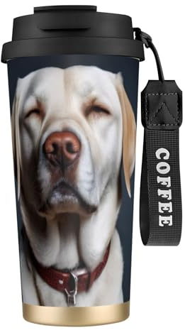 Cute Labrador Dog Print 16 Oz(500ml) Travel Mug with Leakproof Lid and Straw, Insulated Coffee Cup, Double Wall Vacuum Stainless Steel Thermal Mug for Hot and Cold Drinks