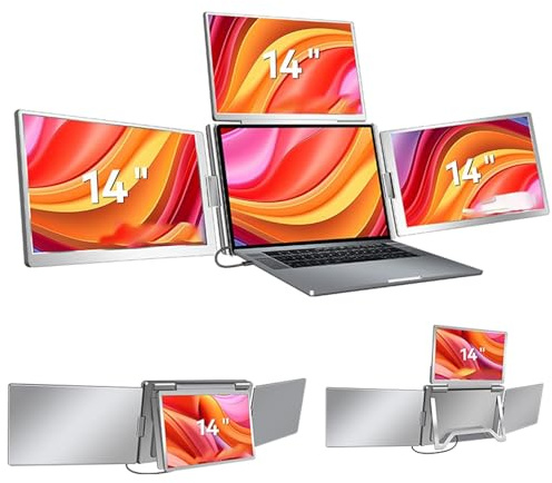 LSBHPPD Laptop-Erweiterung Bildschirm 14 Zoll,Triple Portable Monitor 1080p hd,Faltbares Und Drehbares Design,Type-C/HDMI,Für 14-15.6” Laptops 15.6in