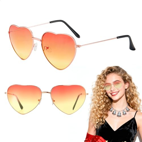 Brille in Herzform, 2 Stück Herz Sonnenbrille, Herz Brillen, Hippie Brille Damen, Hippie Brillen Damen für Karneval Fasching Mottoparty Musikfestival Party Reisen Fotografie Herren Dame Brilles