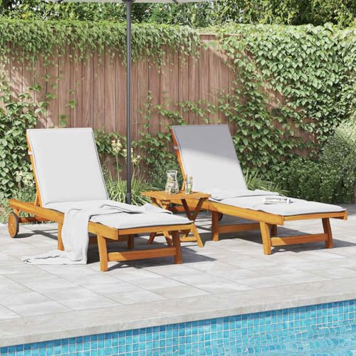 Owoxanthellate Klappbare Sonnenliege Akazie 199 x 63 cm 4-Fach verstellbar mit Rädern wetterfestes Holz Liegestuhl Set für Garten Terrasse Balkon Strand