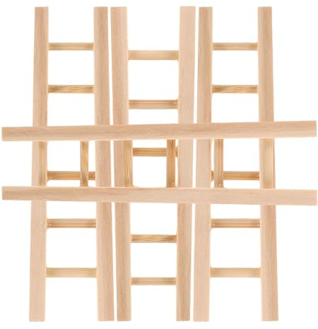 Mikikit Kleiner Holzleiter Puppenhauszubehör 4 Stück Miniaturleiter für Selbstgemacht Basteln Puppenhaus Möbel und Feengarten Dekoration Beige Kompakte Größe für Mikro Landschaft