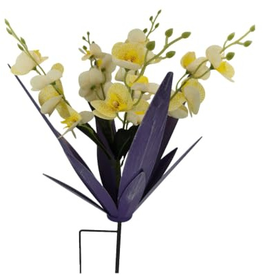 MotiveTech Metallstecker mit Orchideenblüten Wetterfest Gartenstecker mit Agavenblättern rativ Metallblume für Blumenbeet, Lila Agave + Gelbe Schmetterlingsblume