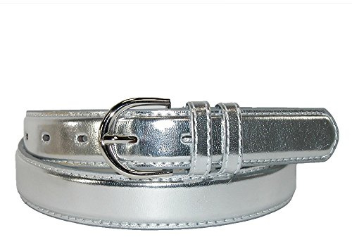 CTM Women's Metallic Leather Dress Belt 28.5 mm, Large, Silver