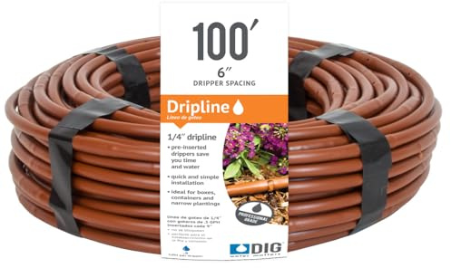 DIG ¼” 100’ MICROLINE™ Dripline - Enhanced 6” Emitter Spacing, UV-Resistant, Perfect for Diverse Garden Layouts (Brown) SHB106