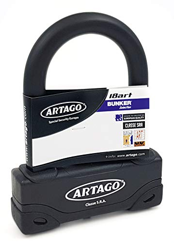 ARTAGO 18ART120 Candado Moto Alta Gama, Antirrobo U Nivel BUNKER Homologado SRA, Sold Secure Gold, ART4, Puro Acero Endurecido 18mm, Doble Cierre Blindado, Cerradura con Disco 5mm Anti-Taladro, 85x120