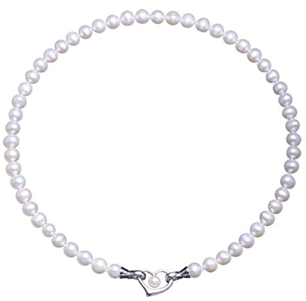 Perlen-Halskette mit Herz-Anhänger von Viki Lynn. Damenschmuck. Weiße Perlen Klasse AAA. In 3 Arten zu tragen. Geschenkidee für Muttertag oder Hochzeit.