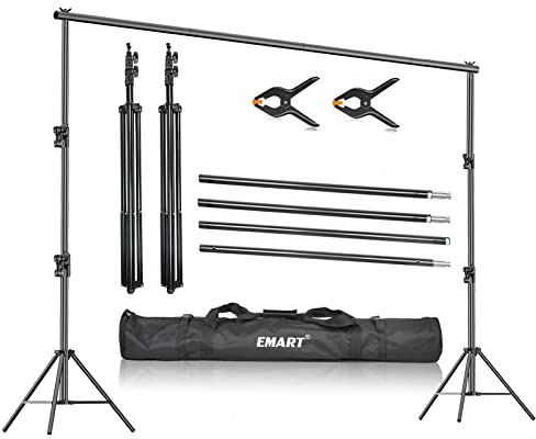 EMART Foto Hintergrund Ständer 2,8x3m, Hintergrundsystem Stabiles Belastbar bis 13,6kg mit 6 Klemmen, Background Stand für Fotostudio Greenscreen, Hintergrundkarton, Projector Screen