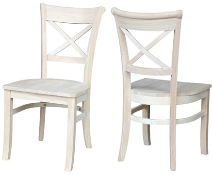 Charlotte X-Back Wooden Chairs, Set of 2, Sturdy Solid Wood Construction, Ideal for Dining Room and Kitchen - Unfinished