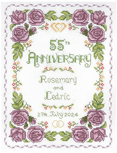 Lifetime Samplers & Decorative Textiles Roses Emerald Wedding Anniversary - Complete Cross Stitch kit on 14 aida with Clear Colour Chart