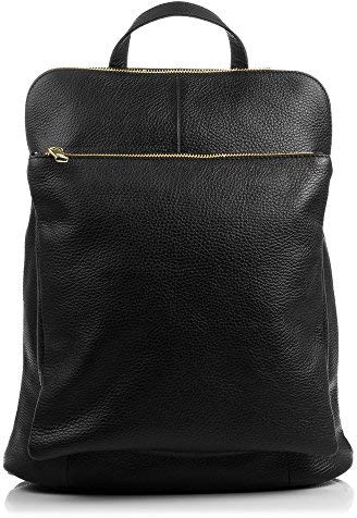 FIRENZE ARTEGIANI. Dollaro Damenrucksack, leger, echtes Leder, Rucksack, Laptoptasche, Damen, hergestellt in Italien, echtes Leder, 32 x 35 x 13 cm, Schwarz, schwarz, 32x13x35 cm