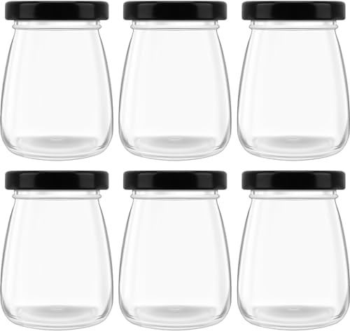 Danmu Art 6pcs 100ml Clear Glass Bottles with Pretty black Lids Small Glass Jars Mini Milk Bottles for Yogurt Pudding Jam